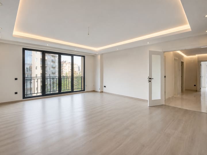 Komple yenilenmiş 3+1 dairenin salonu
